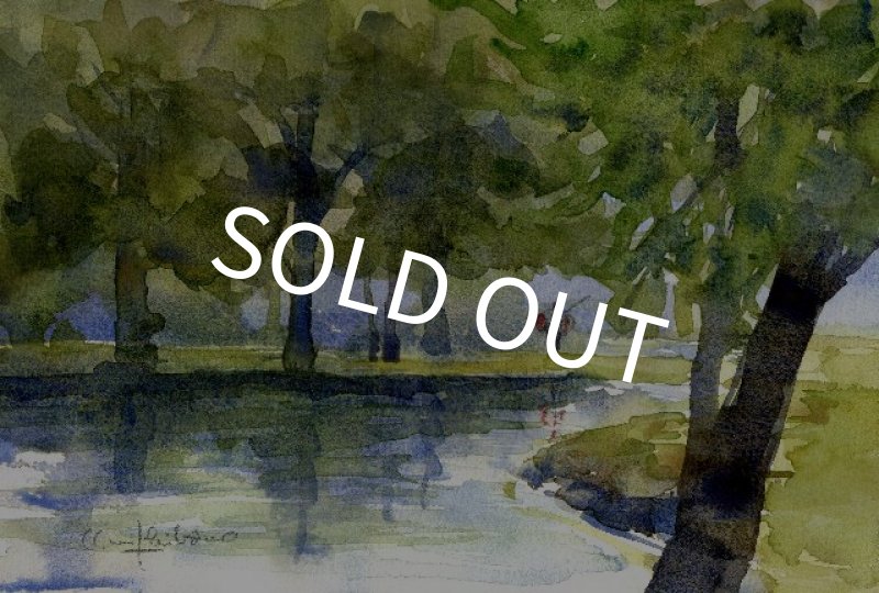 画像1: 【柴野邦彦】オリジナル水彩画「緑の木陰」 (1)