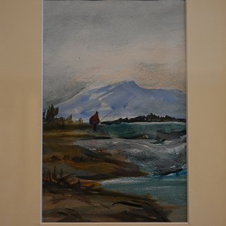 柴野邦彦】オリジナル水彩画「釣り人たち」(アクリル画)